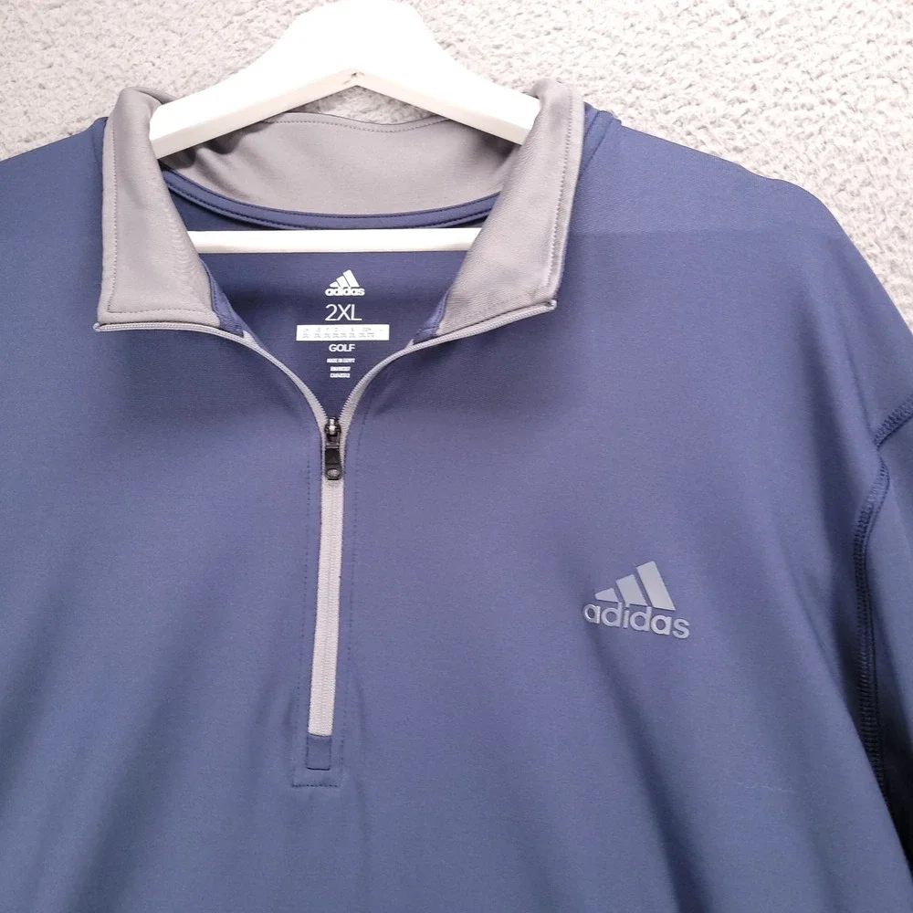 ADIDAS Golf Shirt Mens Size 2XL Blue 1/4‎ Zip Performance Long Sleeve Pullover